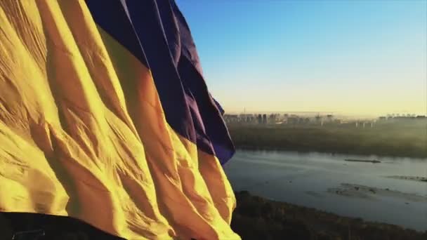 Stock Footage Shows Aerial View National Flag Ukraine Kyiv Resolution — Video