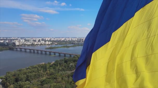 Stock Footage Shows Aerial View National Flag Ukraine Kyiv Resolution — Video Stock