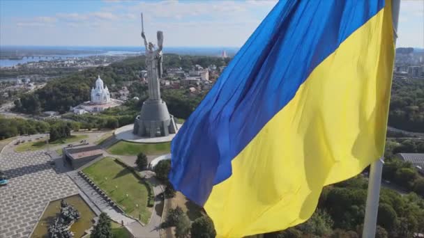 Stock Footage Shows Aerial View National Flag Ukraine Kyiv Resolution — 비디오