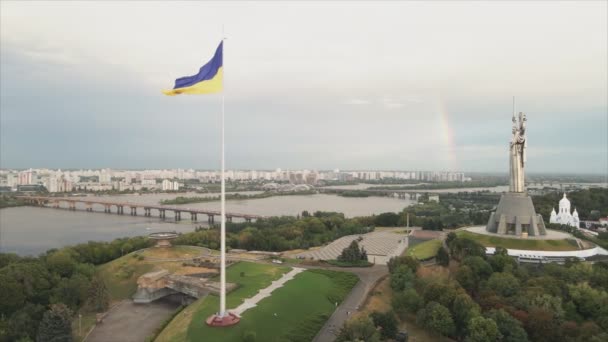 Stock Footage Shows Aerial View National Flag Ukraine Kyiv Resolution — стокове відео