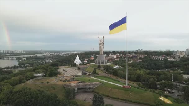 Stock Footage Shows Aerial View National Flag Ukraine Kyiv Resolution — Video