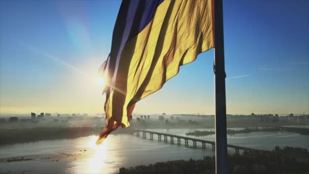 Stock Footage Shows Aerial View National Flag Ukraine Kyiv Resolution — Stock Video