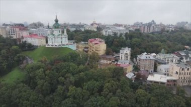 This stock footage shows aerial view of Kyiv, Ukraine in 8K resolution