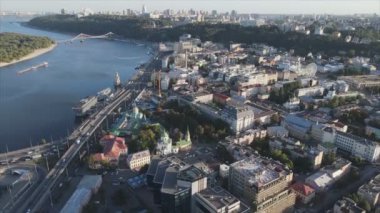 This stock footage shows aerial view of Kyiv, Ukraine in 8K resolution