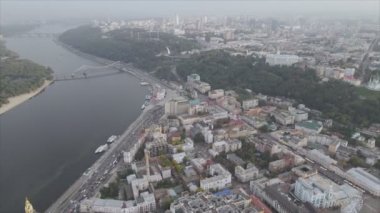 This stock footage shows aerial view of Kyiv, Ukraine in 8K resolution