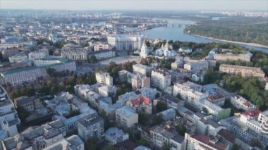 This stock footage shows aerial view of Kyiv, Ukraine in 8K resolution