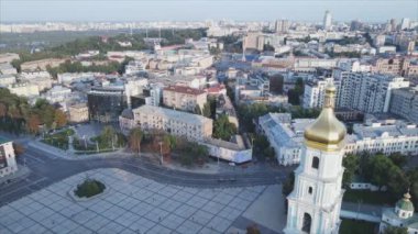 This stock footage shows aerial view of Kyiv, Ukraine in 8K resolution