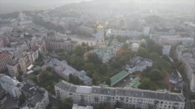 This stock footage shows aerial view of Kyiv, Ukraine in 8K resolution