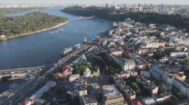 This stock footage shows aerial view of Kyiv, Ukraine in 8K resolution