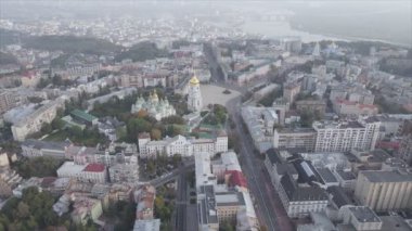 This stock footage shows aerial view of Kyiv, Ukraine in 8K resolution