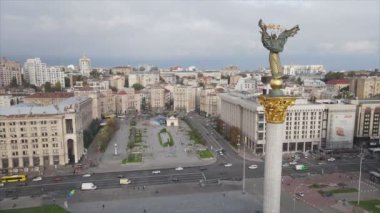 This stock video shows aerial view of Maidan - Independence Square in Kyiv, Ukraine in 8K resolution
