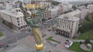 This stock video shows aerial view of Maidan - Independence Square in Kyiv, Ukraine in 8K resolution