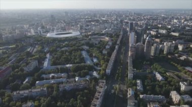 This stock footage shows aerial view of Kyiv, Ukraine in 8K resolution