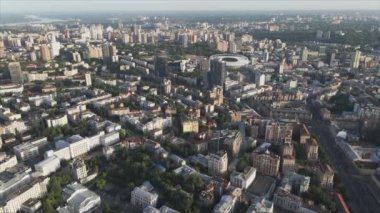 This stock footage shows aerial view of Kyiv, Ukraine in 8K resolution