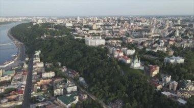 This stock footage shows aerial view of Kyiv, Ukraine in 8K resolution