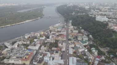 This stock footage shows aerial view of Kyiv, Ukraine in 8K resolution