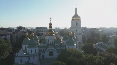 This stock video shows an aerial view of St. Sophia Cathedral in Kyiv, Ukraine In 8K resolution