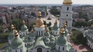 This stock video shows an aerial view of St. Sophia Cathedral in Kyiv, Ukraine In 8K resolution