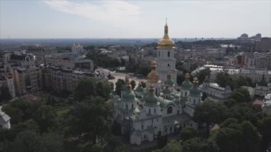 This stock video shows an aerial view of St. Sophia Cathedral in Kyiv, Ukraine In 8K resolution