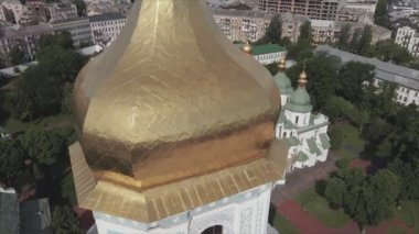 This stock video shows an aerial view of St. Sophia Cathedral in Kyiv, Ukraine In 8K resolution