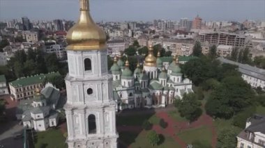 This stock video shows an aerial view of St. Sophia Cathedral in Kyiv, Ukraine In 8K resolution