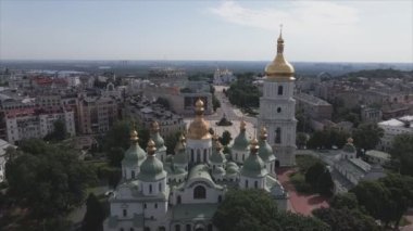 This stock video shows an aerial view of St. Sophia Cathedral in Kyiv, Ukraine In 8K resolution