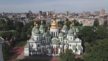 This stock video shows an aerial view of St. Sophia Cathedral in Kyiv, Ukraine In 8K resolution