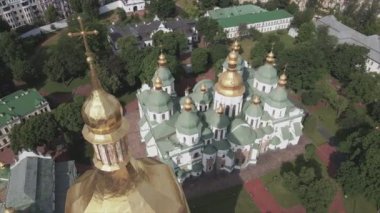 This stock video shows an aerial view of St. Sophia Cathedral in Kyiv, Ukraine In 8K resolution