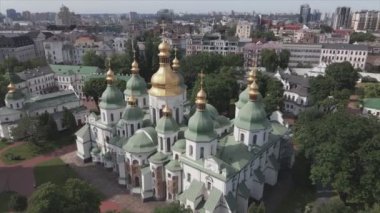 This stock video shows an aerial view of St. Sophia Cathedral in Kyiv, Ukraine In 8K resolution