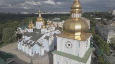 This stock video shows an aerial view of St. Sophia Cathedral in Kyiv, Ukraine In 8K resolution