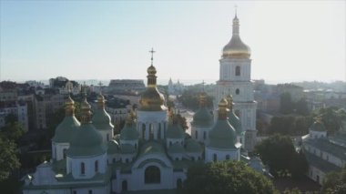 This stock video shows an aerial view of St. Sophia Cathedral in Kyiv, Ukraine In 8K resolution