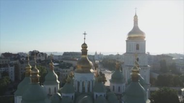 This stock video shows an aerial view of St. Sophia Cathedral in Kyiv, Ukraine In 8K resolution