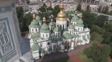 This stock video shows an aerial view of St. Sophia Cathedral in Kyiv, Ukraine In 8K resolution