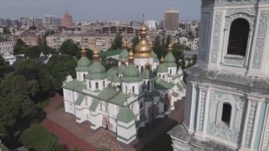 This stock video shows an aerial view of St. Sophia Cathedral in Kyiv, Ukraine In 8K resolution