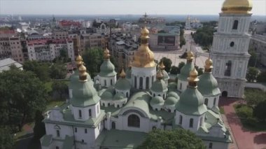 This stock video shows an aerial view of St. Sophia Cathedral in Kyiv, Ukraine In 8K resolution