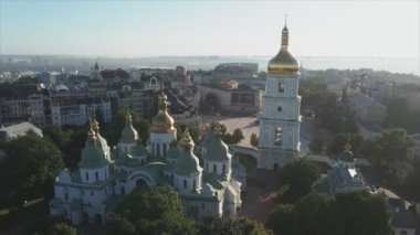 This stock video shows an aerial view of St. Sophia Cathedral in Kyiv, Ukraine In 8K resolution
