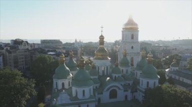 This stock video shows an aerial view of St. Sophia Cathedral in Kyiv, Ukraine In 8K resolution