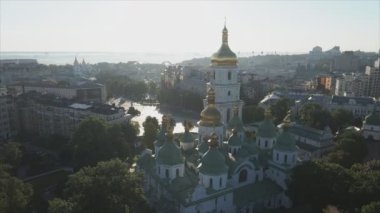 This stock video shows an aerial view of St. Sophia Cathedral in Kyiv, Ukraine In 8K resolution