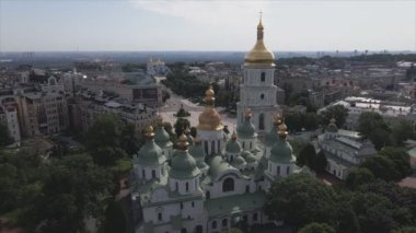 This stock video shows an aerial view of St. Sophia Cathedral in Kyiv, Ukraine In 8K resolution