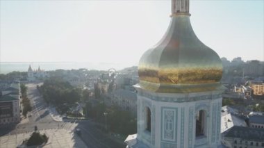 This stock video shows an aerial view of St. Sophia Cathedral in Kyiv, Ukraine In 8K resolution