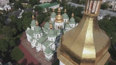This stock video shows an aerial view of St. Sophia Cathedral in Kyiv, Ukraine In 8K resolution