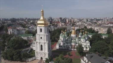 This stock video shows an aerial view of St. Sophia Cathedral in Kyiv, Ukraine In 8K resolution