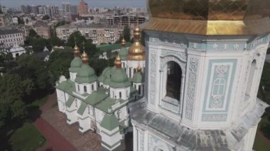 This stock video shows an aerial view of St. Sophia Cathedral in Kyiv, Ukraine In 8K resolution
