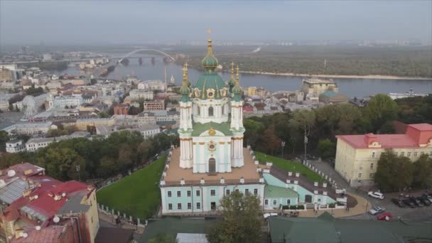 Stock Video Shows Aerial View Andrews Church Kyiv Ukraine Resolution — Video Stock