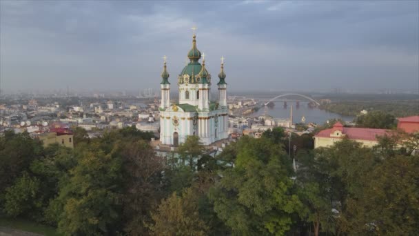 Stock Video Shows Aerial View Andrews Church Kyiv Ukraine Resolution — ストック動画