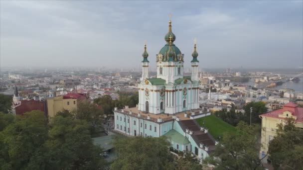 Stock Video Shows Aerial View Andrews Church Kyiv Ukraine Resolution — kuvapankkivideo