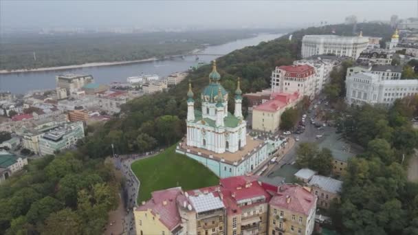 Stock Video Shows Aerial View Andrews Church Kyiv Ukraine Resolution — Video