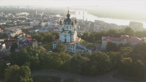 Stock Video Shows Aerial View Andrews Church Kyiv Ukraine Resolution — Video Stock