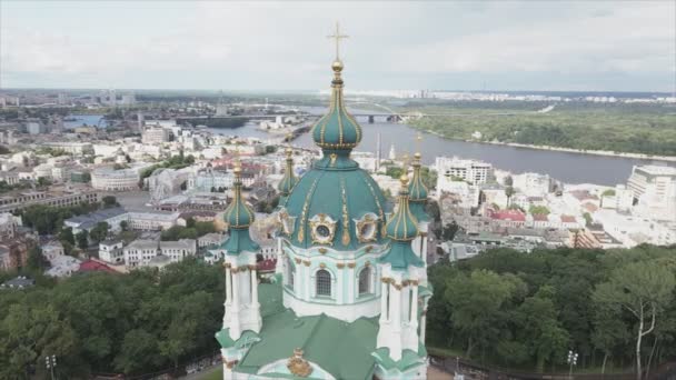 Stock Video Shows Aerial View Andrews Church Kyiv Ukraine Resolution — Αρχείο Βίντεο
