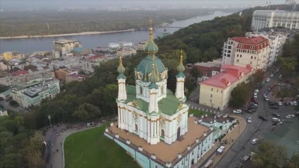 Stock Video Shows Aerial View Andrews Church Kyiv Ukraine Resolution — Stock videók